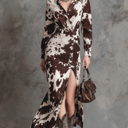 Vestido Midi Vintage Estilo Camisa con Estampado de Vaca