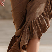 Falda Western Vintage de Pana Marrón con Volantes en Sesgo