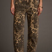 Vaqueros Retro Western con Estampado Leopardo Corte Barril