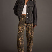 Vaqueros Retro Western con Estampado Leopardo Corte Barril