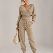 Conjunto de Punto Acanalado con Top Cruzado y Pantalón Jogger
