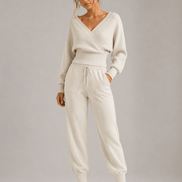 Conjunto de Punto Acanalado con Top Cruzado y Pantalón Jogger