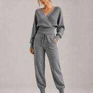 Conjunto de Punto Acanalado con Top Cruzado y Pantalón Jogger