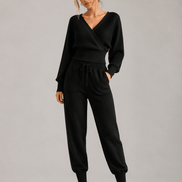 Conjunto de Punto Acanalado con Top Cruzado y Pantalón Jogger