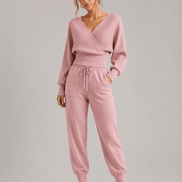 Conjunto de Punto Acanalado con Top Cruzado y Pantalón Jogger