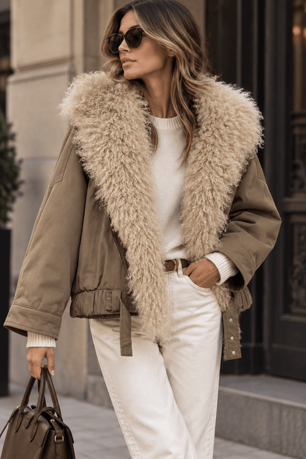 Chaqueta Oversize con Cuello de Pelo Rizado