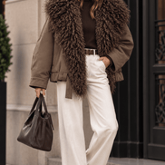 Chaqueta Oversize con Cuello de Pelo Rizado