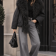 Chaqueta Oversize con Cuello de Pelo Rizado