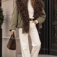 Chaqueta Oversize con Cuello de Pelo Rizado