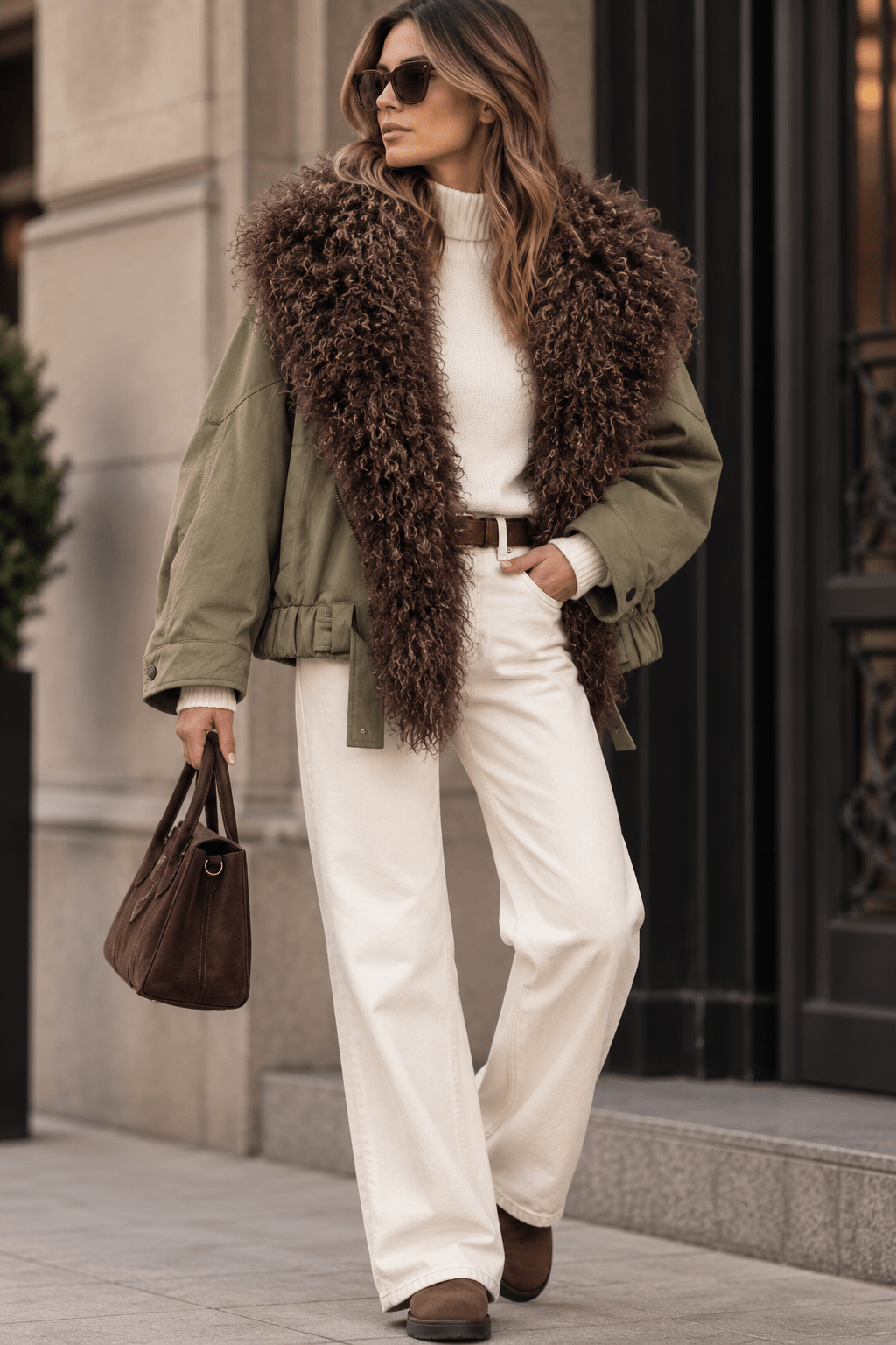 Chaqueta Oversize con Cuello de Pelo Rizado
