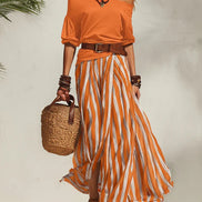 Madison | Conjunto con Falda Maxi de Rayas y Top de Hombros Descubiertos