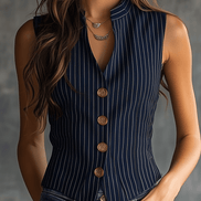 Camiseta de Tirantes Vintage con Cuello Henley y Rayas