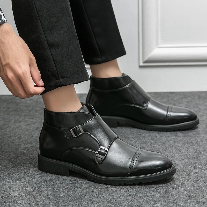 Botas hombre doble hebilla cuero elegante – botines formales cómodos versátiles