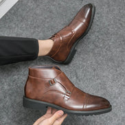 Botas hombre doble hebilla cuero elegante – botines formales cómodos versátiles