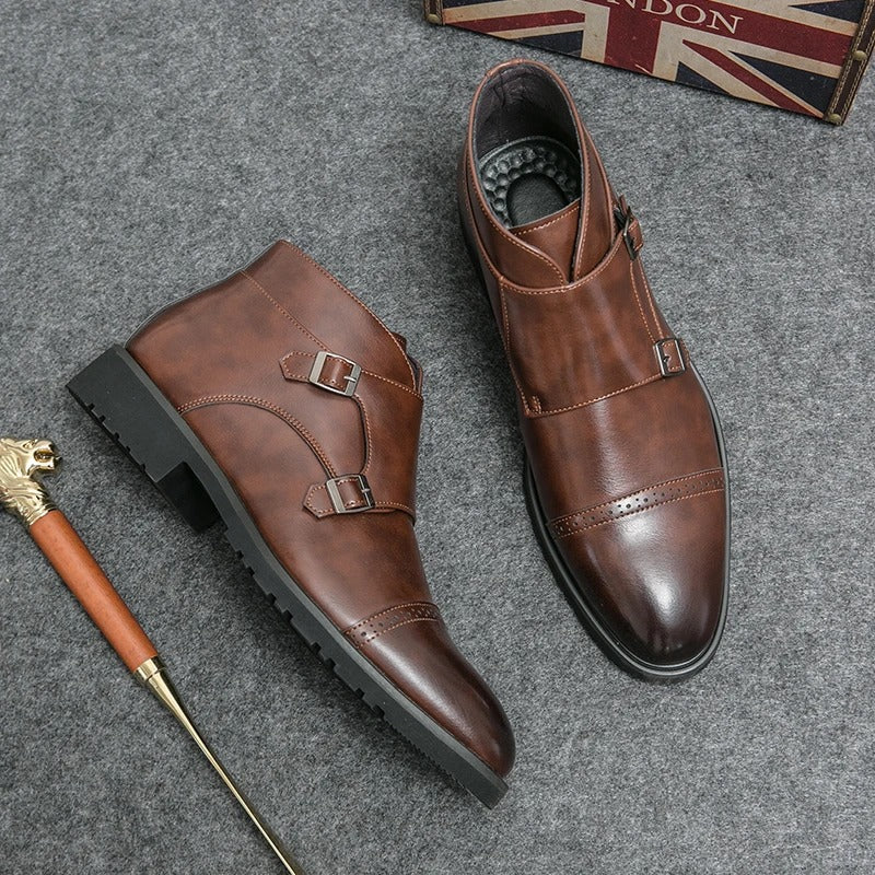 Botas hombre doble hebilla cuero elegante – botines formales cómodos versátiles