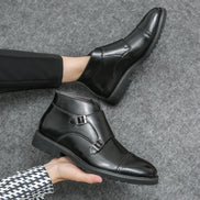 Botas hombre doble hebilla cuero elegante – botines formales cómodos versátiles
