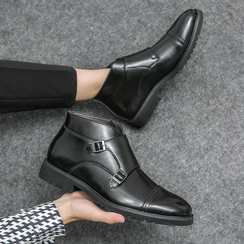 Botas hombre doble hebilla cuero elegante – botines formales cómodos versátiles