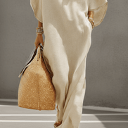 Vestido Maxi de Lino con Cuello Mao