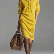 Vestido Holgado de Punto con Cuello Mao y Manga Larga
