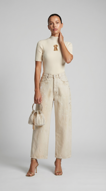 TOP DE PUNTO CANALE CON DETALLE METALICO BEIGE