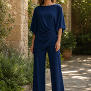 Genoveva | Conjunto de Blusa con Manga Capa y Pantalón Ancho