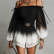 Mono Degradado con Hombros Descubiertos Negro y Blanco