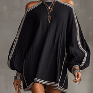 Vestido Mini Negro Boho con Manga Farol