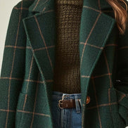 Abrigo Retro con Cuello Solapa y Estampado de Cuadros Tweed