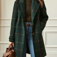 Abrigo Retro con Cuello Solapa y Estampado de Cuadros Tweed