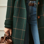 Abrigo Retro con Cuello Solapa y Estampado de Cuadros Tweed
