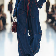 Mono Vaquero Holgado Retro Azul Oscuro con Pespunte Rojo