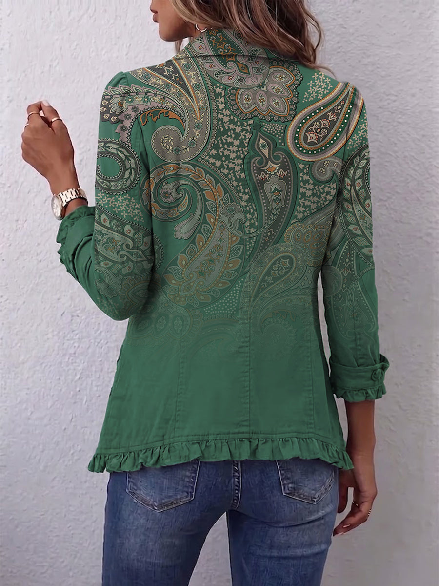 Chaqueta Cachemira Verde con Volantes