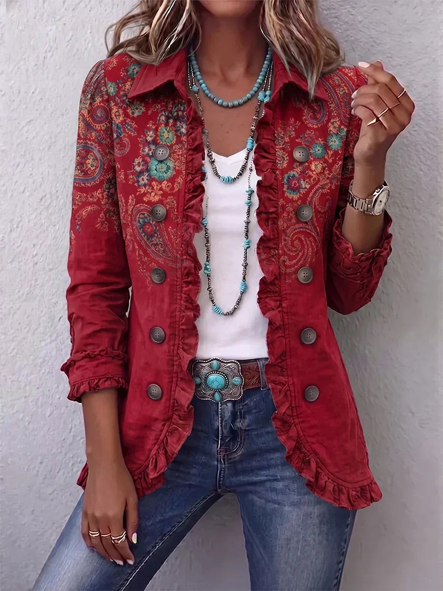 Chaqueta Cachemira Rojo con Volantes