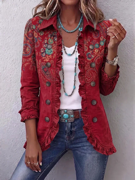 Chaqueta Cachemira Rojo con Volantes