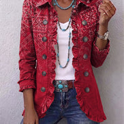 Chaqueta Cachemira Rojo Degradado con Volantes