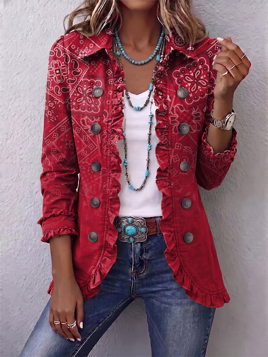 Chaqueta Cachemira Rojo Degradado con Volantes