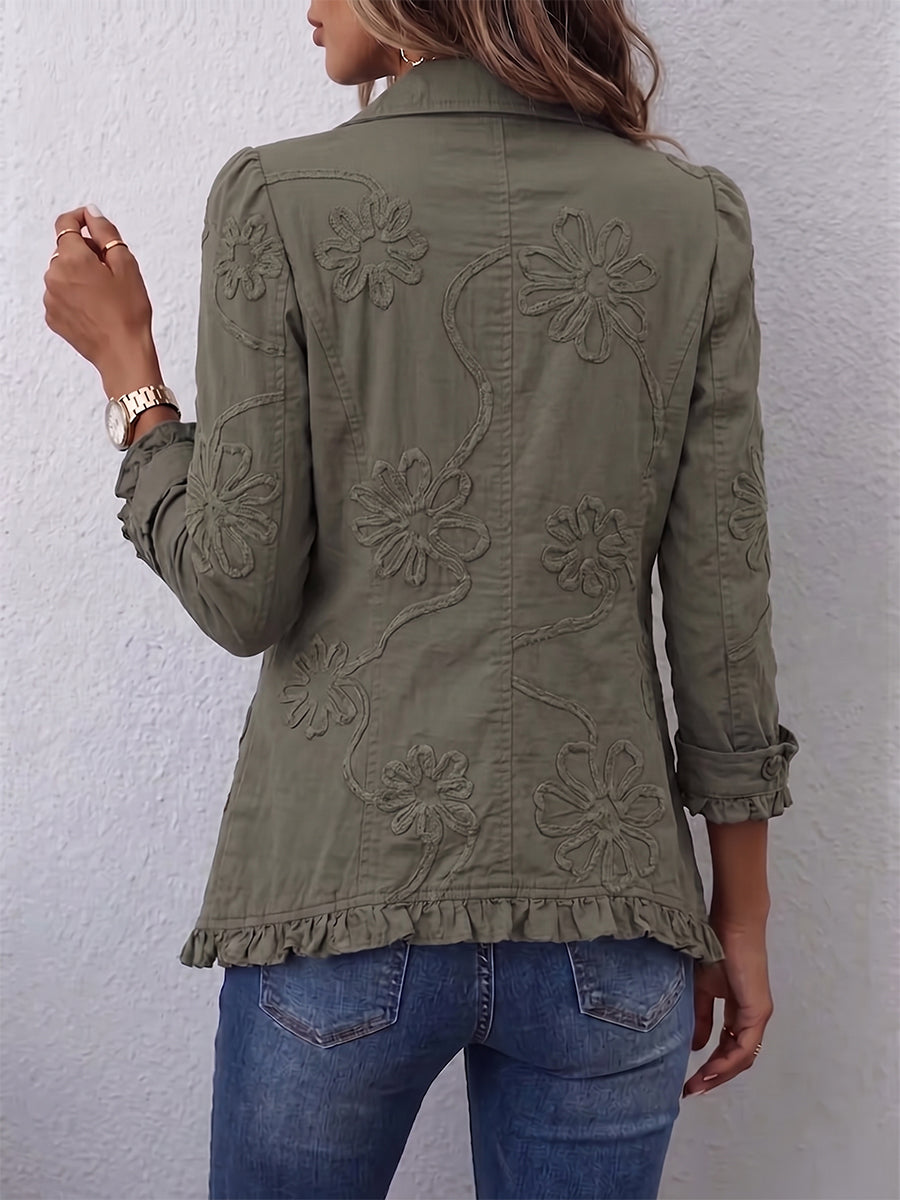 Chaqueta Bordada Verde con Volantes