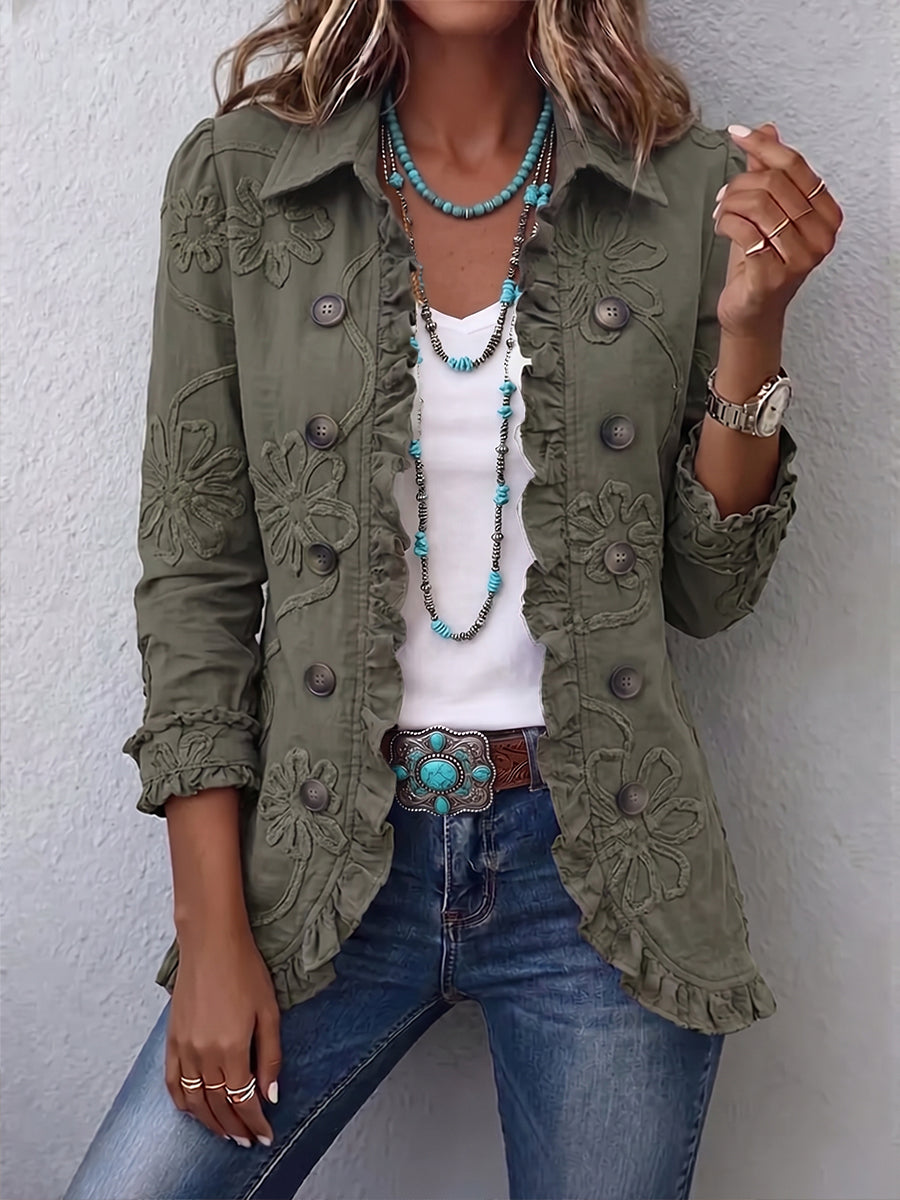 Chaqueta Bordada Verde con Volantes