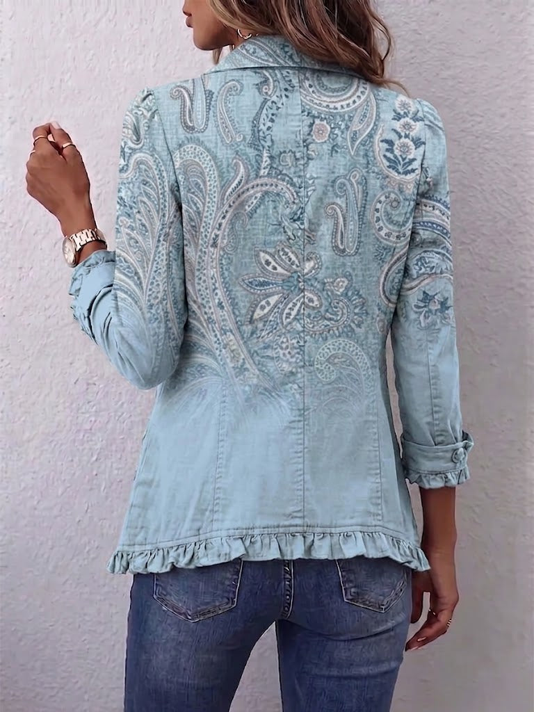 Chaqueta Cachemira Vintage Azul con Volantes
