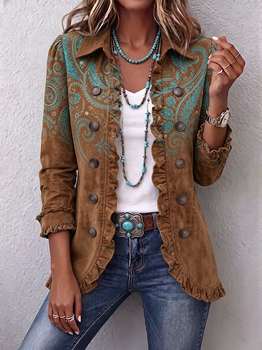 Chaqueta Cachemira Marrón con Volantes