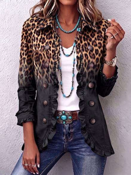 Chaqueta Blazer Leopardo Negro con Volantes