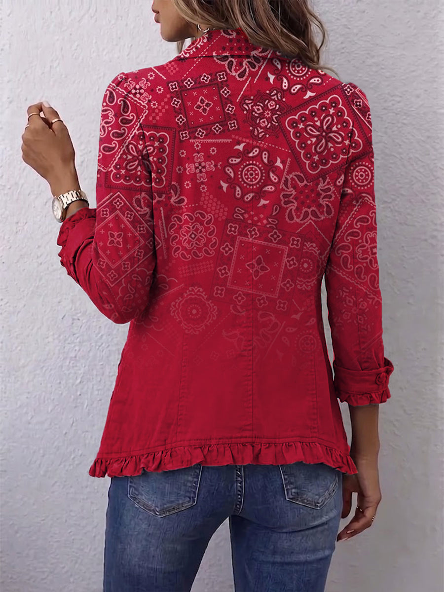 Chaqueta Cachemira Rojo Degradado con Volantes