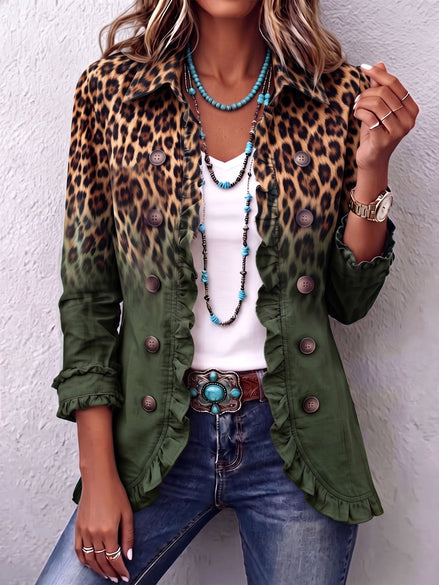 Chaqueta Blazer Leopardo Verde con Volantes