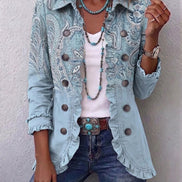 Chaqueta Cachemira Vintage Azul con Volantes