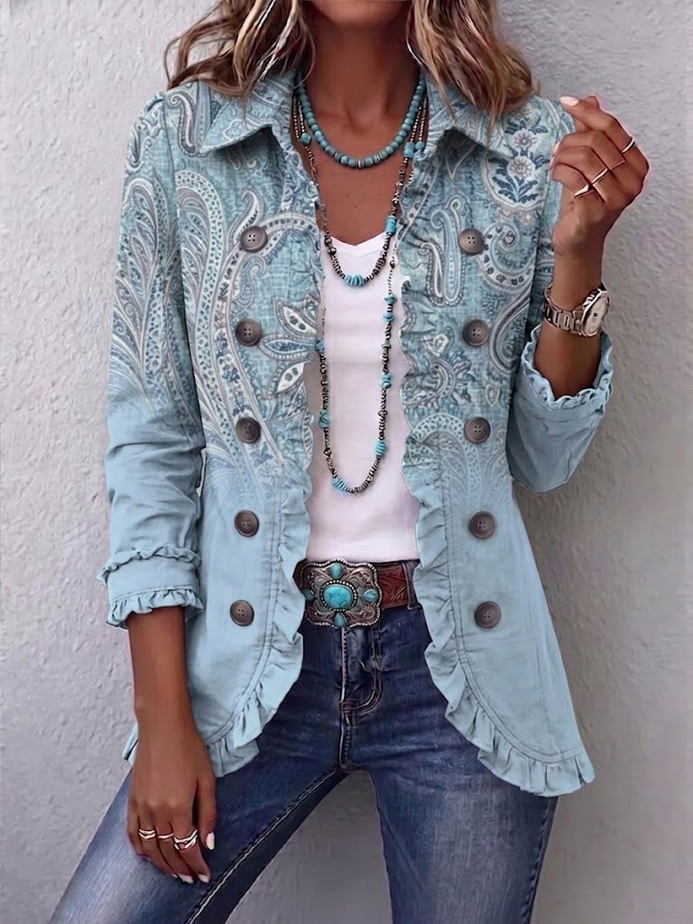 Chaqueta Cachemira Vintage Azul con Volantes