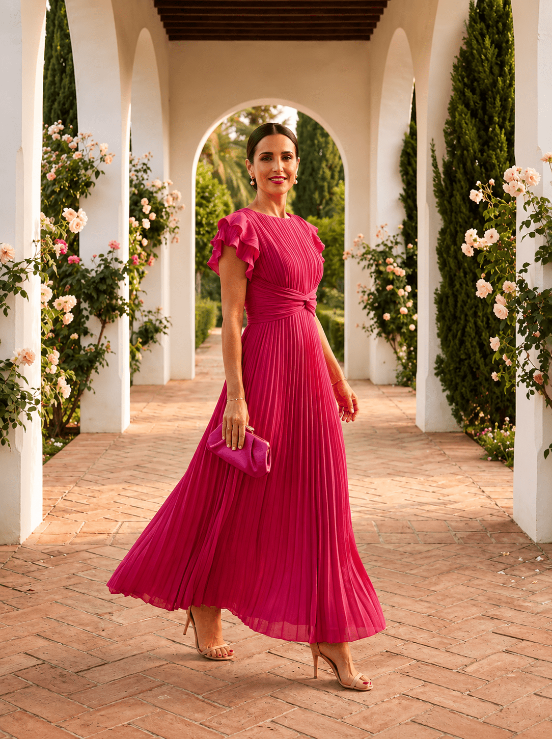 Amara | Vestido Midi Plisado con Detalle Cruzado