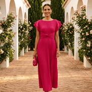 Amara | Vestido Midi Plisado con Detalle Cruzado