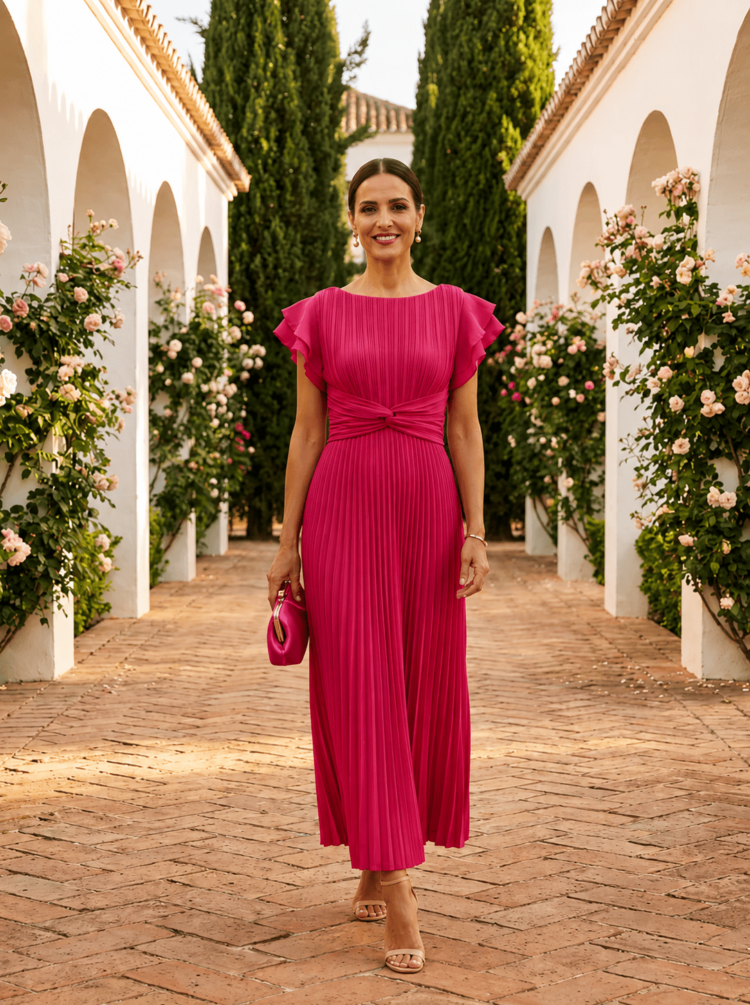 Amara | Vestido Midi Plisado con Detalle Cruzado