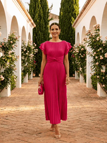 Amara | Vestido Midi Plisado con Detalle Cruzado