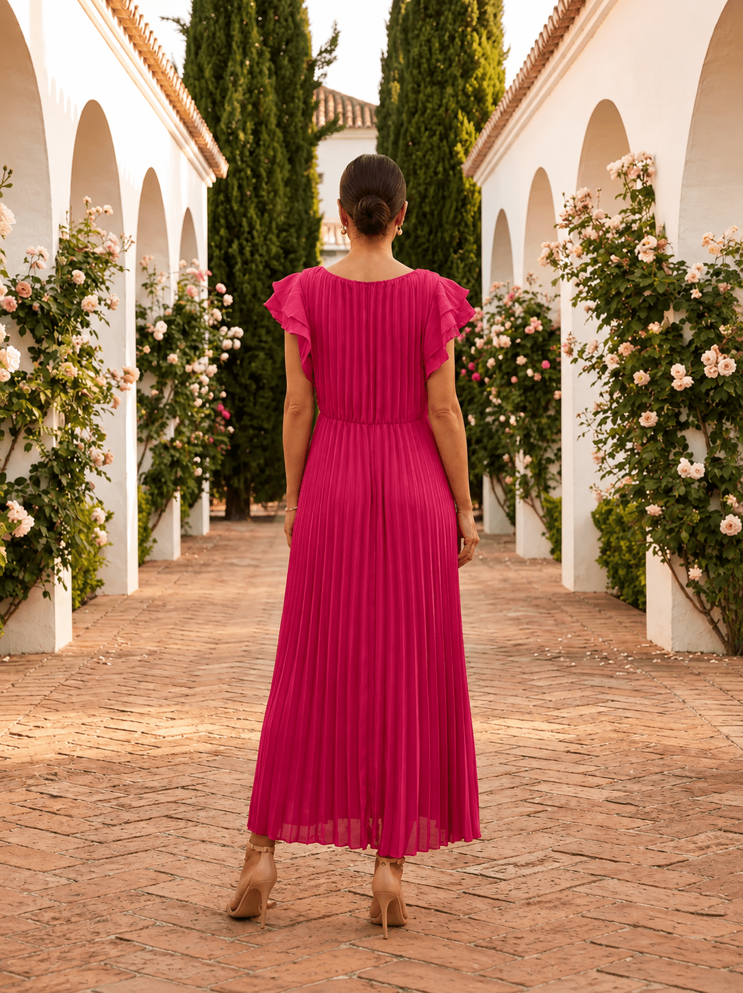 Amara | Vestido Midi Plisado con Detalle Cruzado
